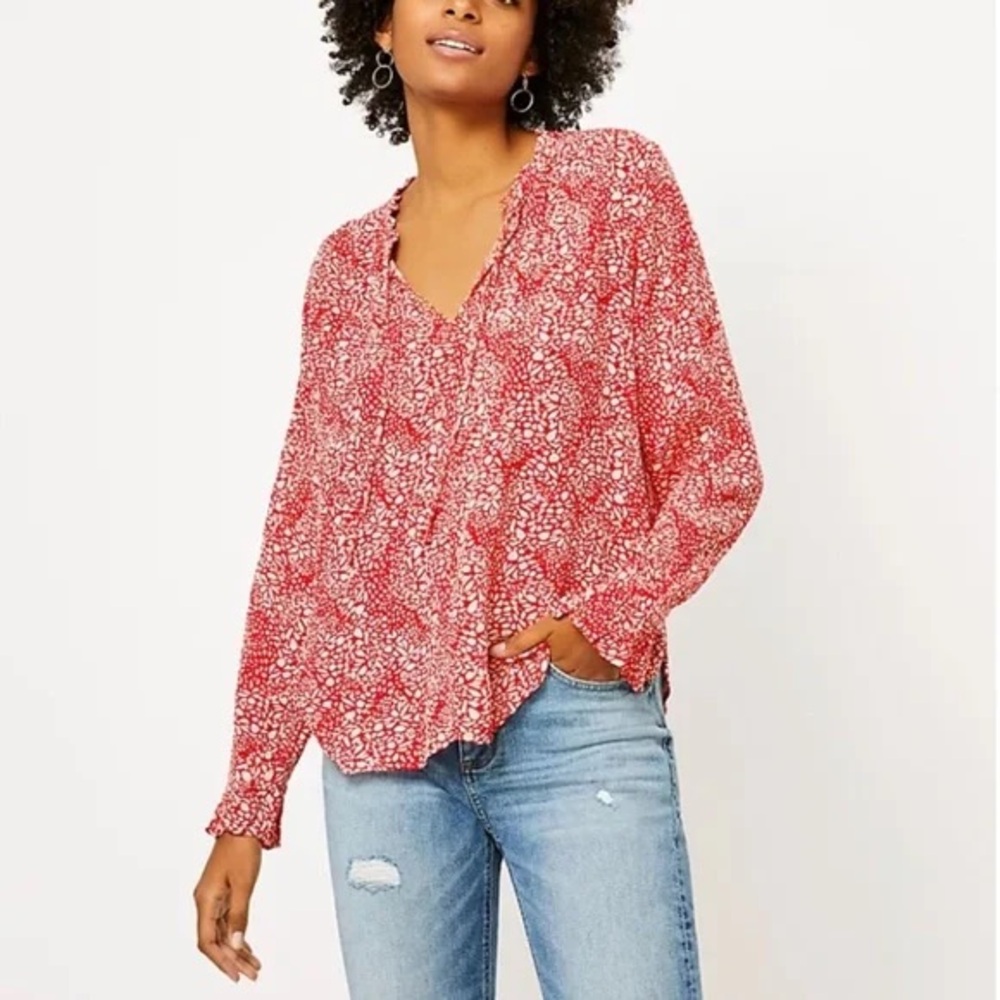 LOFT Animal Print Peasant Blouse